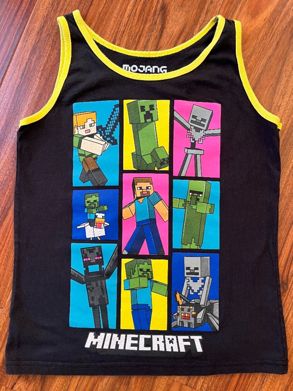 EUC Official Mojang Studios Minecraft 100% Cotton Yellow Piped Black Tank Top S